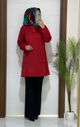 moda sura - 3636 K25 KIRMIZI kare çımalı TUNİK büyük beden yeni sezon