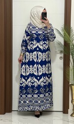 moda sura - 7374 K 50 İNDİGO VİSCON kumaş buyuk beden elbise yeni sezon