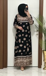 moda sura - 2928 K 50 SİYAH ZİNCİR LEOPAR desen VİSCON kumaş buyuk beden elbise yeni sezon
