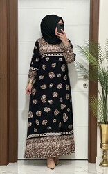  2928 K 50 SİYAH ZİNCİR LEOPAR desen VİSCON kumaş buyuk beden elbise yeni sezon - Thumbnail