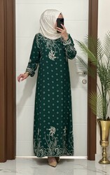 moda sura - 6373 K 50 YEŞİL VİSCON kumaş buyuk beden elbise yeni sezon