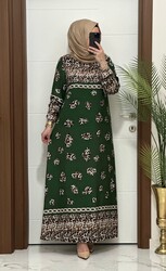 moda sura - 2928 K 50 YEŞİL ZİNCİR LEOPAR desen VİSCON kumaş buyuk beden elbise yeni sezon