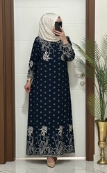 moda sura - 6373 K 50 LACİVERT VİSCON kumaş buyuk beden elbise yeni sezon