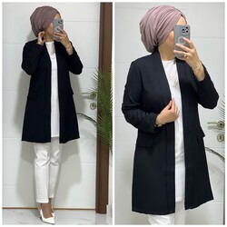 moda sura - 6666 k50 buyuk beden bayan blazer ceket siyah