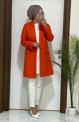 6666 k60 buyuk beden bayan blazer ceket turuncu