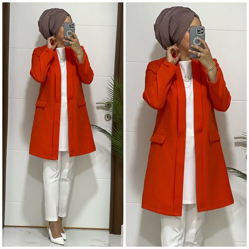 6666 k60 buyuk beden bayan blazer ceket turuncu