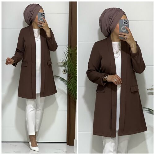 6666 k60 buyuk beden bayan blazer ceket kahve