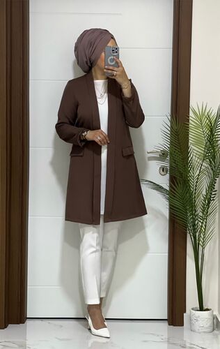 6666 k60 buyuk beden bayan blazer ceket kahve