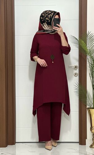5999 K75 BORDO kolyeli tunik pantolon aerobın Kumaş ikili takım buyuk beden yeni sezon