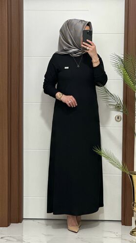 5888 K 60 SİYAH arma detay fitilli burgu kumaş beden elbise yeni sezon