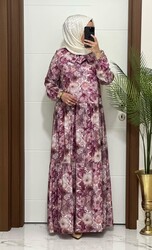 moda sura - 7088k 170 MOR renk FLARLI çiçekli modal kumas elbıse yeni sezon büyük beden