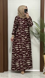 moda sura - 6610 K 60 BORDO VİSCON kumaş buyuk beden elbise yeni sezon