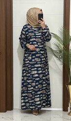 moda sura - 6610 K 60 İNDİGO VİSCON kumaş buyuk beden elbise yeni sezon
