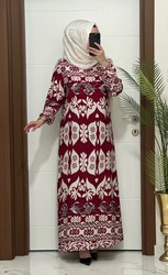 moda sura - 7374 K 50 BORDO VİSCON kumaş buyuk beden elbise yeni sezon