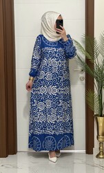 moda sura - 7740 K 70 mavi viscon kumaş büyük beden elbise yeni sezon