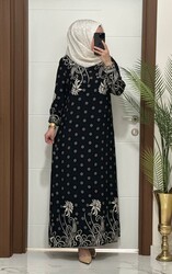moda sura - 6373 K 50 SİYAH VİSCON kumaş buyuk beden elbise yeni sezon