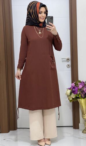 8035 k 60 kahverengi tunik pantolon TAKIM