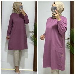 moda sura - 1030 K 25 GÜLKURUSU RENK DÜĞME VE CEP DETAYLI buyuk beden ıkı ıplık tunık yeni sezon