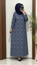 3033 K 70 lacivert örgü desen bürümcük kumaş büyük beden elbise yeni sezon - Thumbnail