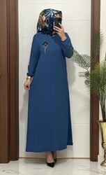 moda sura - 9911 K60 indigo BAKLAVA desen taşlı aerobin kumaş Büyük beden elbise yeni sezon