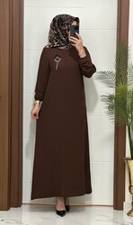 moda sura - 9911 K60 kahve BAKLAVA desen taşlı aerobin kumaş Büyük beden elbise yeni sezon