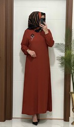 moda sura - 9911 K60 kiremit BAKLAVA desen taşlı aerobin kumaş Büyük beden elbise yeni sezon