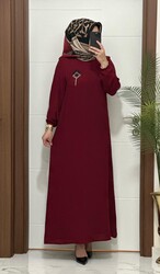 moda sura - 9911 K60 bordo BAKLAVA desen taşlı aerobin kumaş Büyük beden elbise yeni sezon
