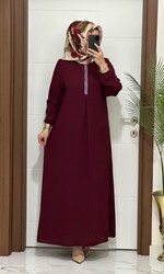 moda sura - 4025 K80 BORDO taş detaylı aerobin kumaş Büyük beden elbise yeni sezon